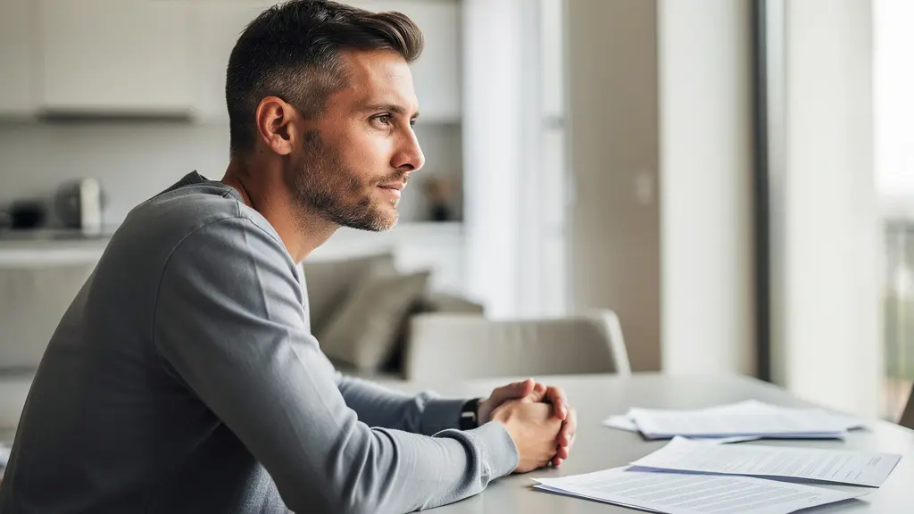 Futur acquéreur réfléchissant à son projet immobilier dans son appartement