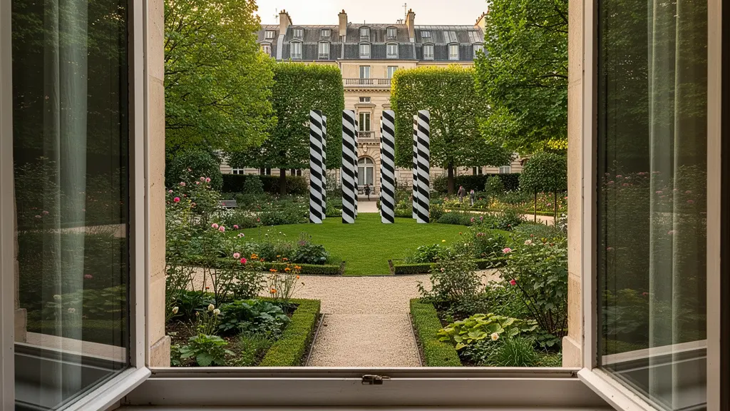 Vue sur jardins du Palais-Royal depuis fenêtre appartement Paris 1er estimation prix