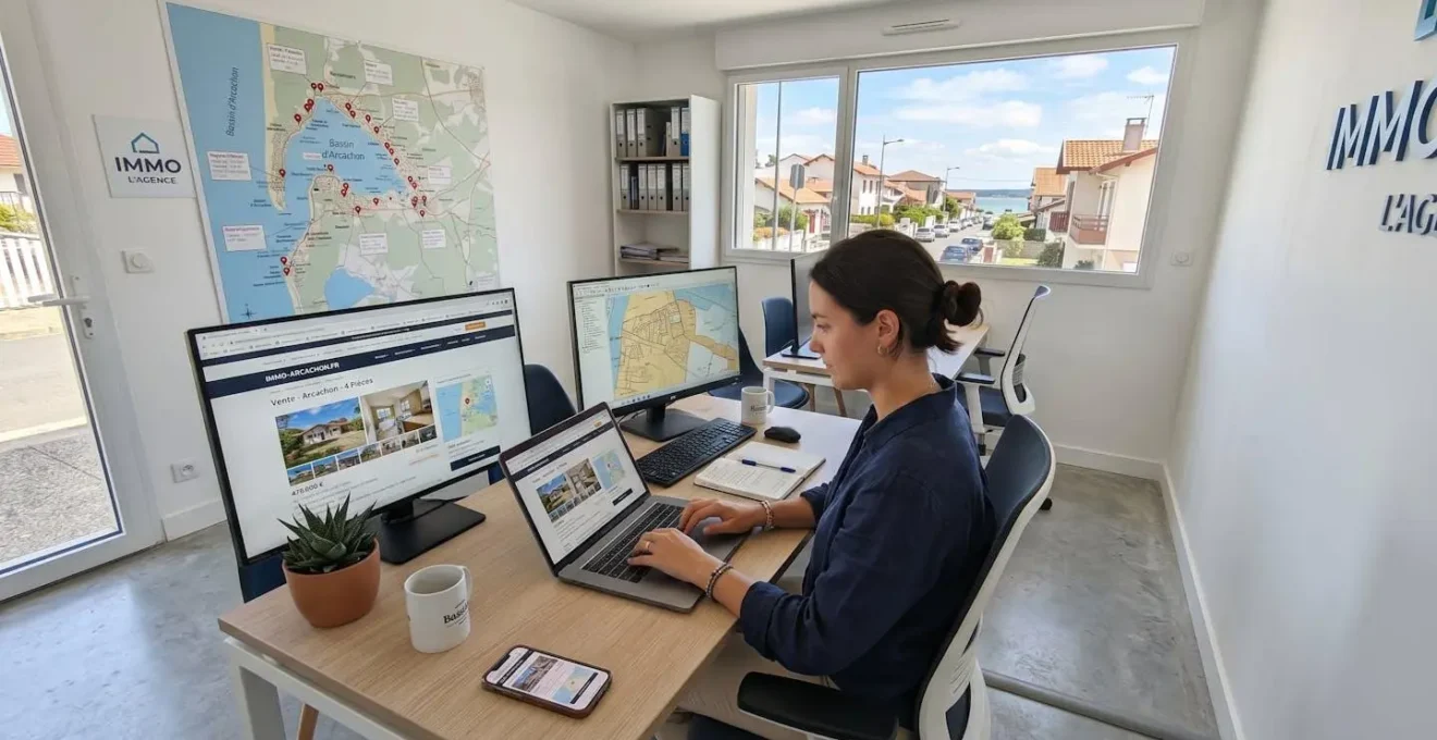 Vue grand angle d'un espace de bureau moderne et lumineux, design contemporain épuré avec lumière naturelle abondante venant de grandes baies vitrées, ambiance professionnelle